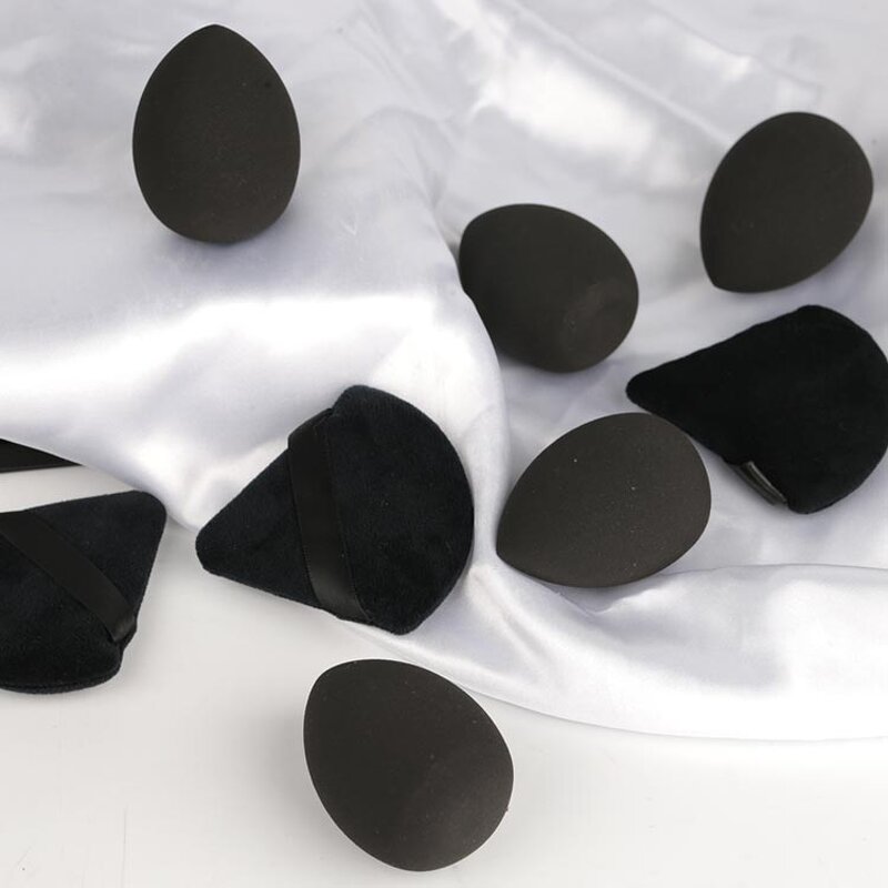 Makeup Sponge Set Manufacturer - Black Triangle Velvet Powder Puff and Powder Puff Set with Custom Eva Bag