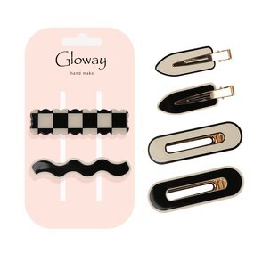 Hair Barrettes Manufacturer - Vintage Traceless Black White Checker Acetate Non Slip Metal Korean