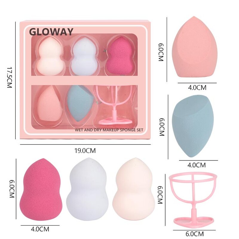 Makeup Sponge Set Manufacturer - Custom Multicolor 5Pcs Different Shapes Latex Free Beauty Blending with Holder