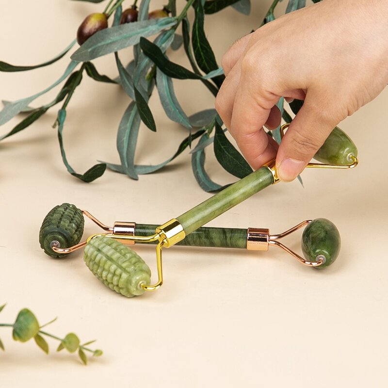 Facial Roller Manufacturer - Beauty Product Tools Self-Care Gift Custom LOGO Ridged Green Jade Massager