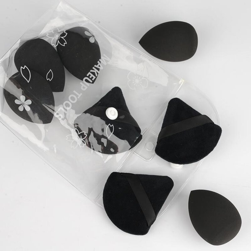 Makeup Sponge Set Manufacturer - Black Triangle Velvet Powder Puff and Powder Puff Set with Custom Eva Bag