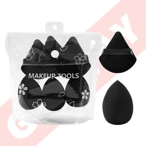 Makeup Sponge Set Manufacturer - Black Triangle Velvet Powder Puff and Powder Puff Set with Custom Eva Bag