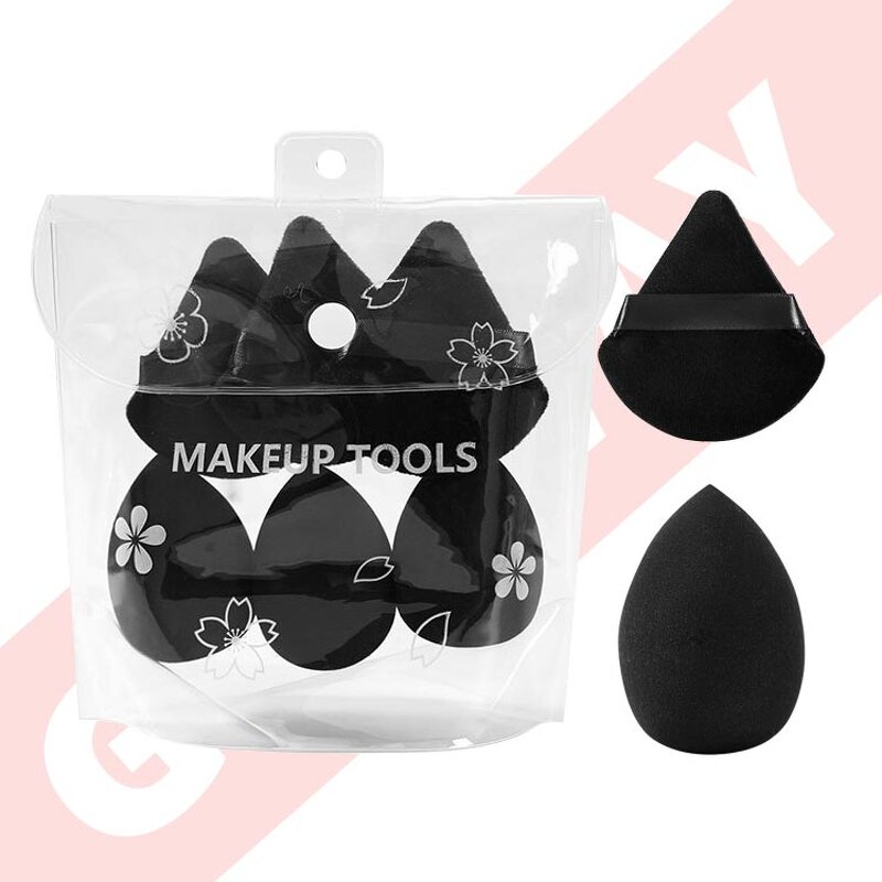 Makeup Sponge Set Manufacturer - Black Triangle Velvet Powder Puff and Powder Puff Set with Custom Eva Bag