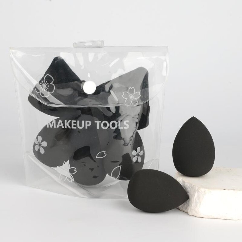 Makeup Sponge Set Manufacturer - Black Triangle Velvet Powder Puff and Powder Puff Set with Custom Eva Bag