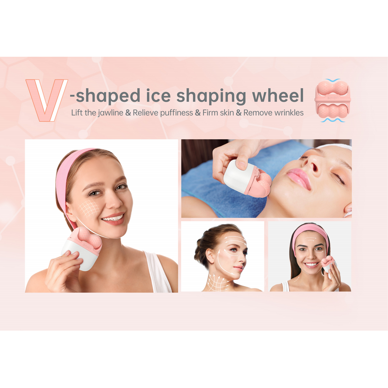 Ice Roller Manufacturer - Factory Wholesale Skin Cooling Pink Silicone Facial Massager 2 in 1