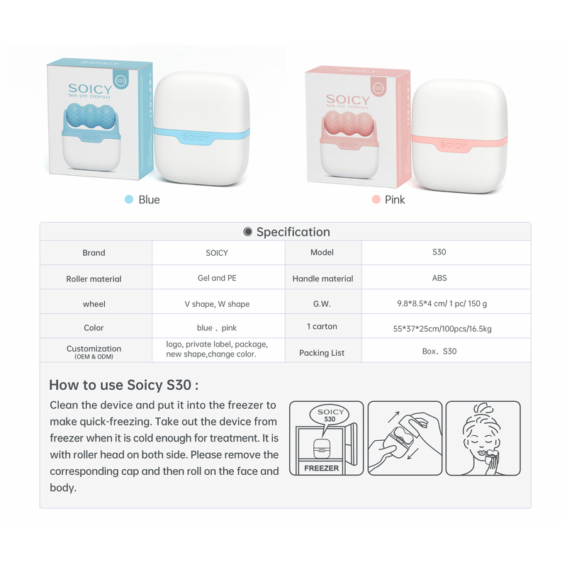 Ice Roller Manufacturer - 2025 Hot Selling Skin Cooling Derma Face Body Massager W+V Shaped Mini