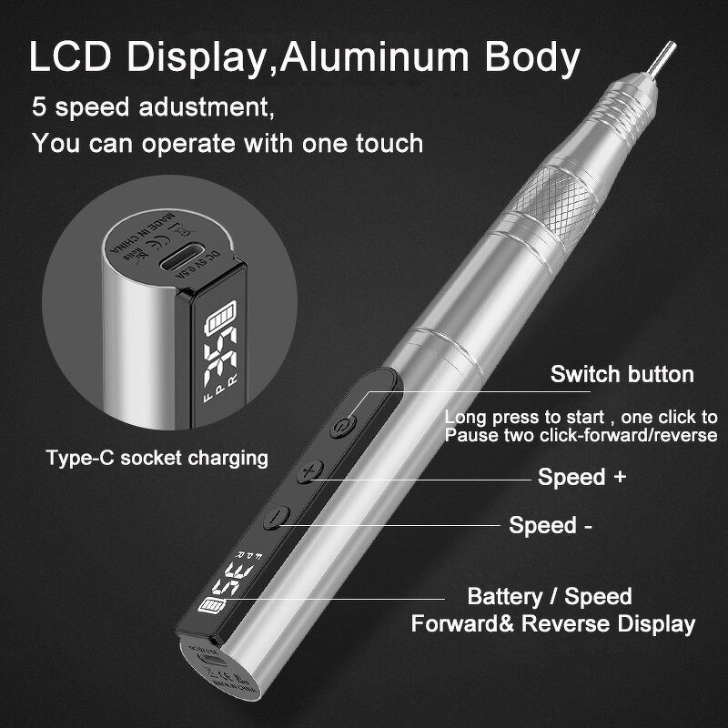 Nail Drill Machine Manufacturer - 2024 Cordless Heart Rechargeable Diamonds 35000rpm Professional Stainless Steel