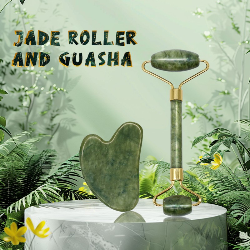 Jade Roller Set Factory - Natural Green Gua Sha Facial Tool Set