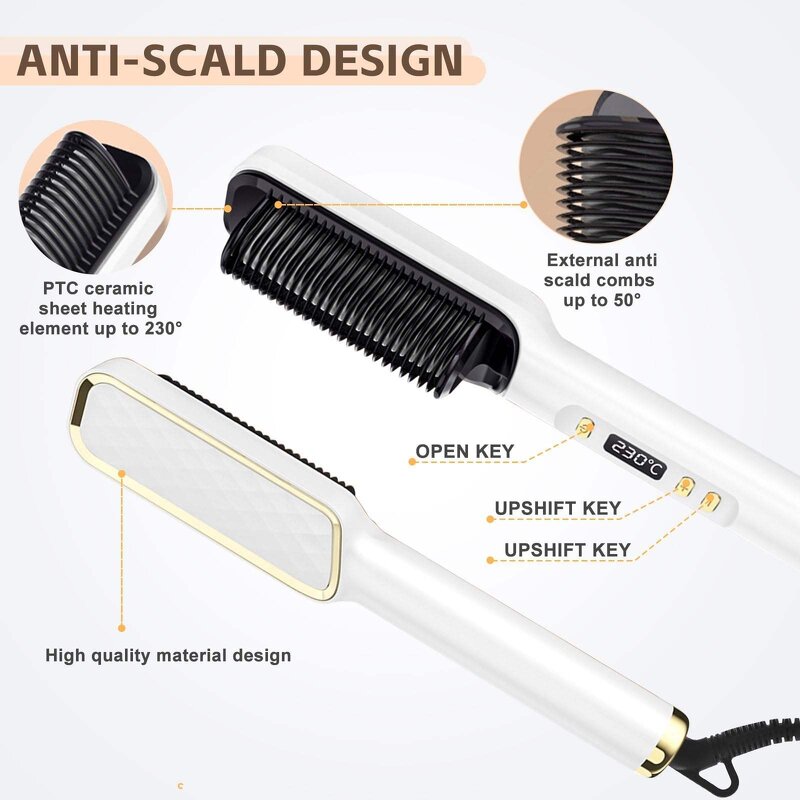 2 in 1 Hair Straightener Brush - Best Automatic Salon Hot Electric Curler Tool