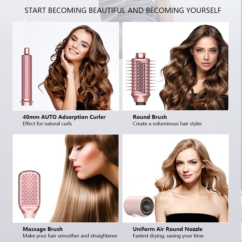 5 in 1 Hot Air Styler - 200 Million Ions 110000 Rpm Curler Salon Hair Dryer