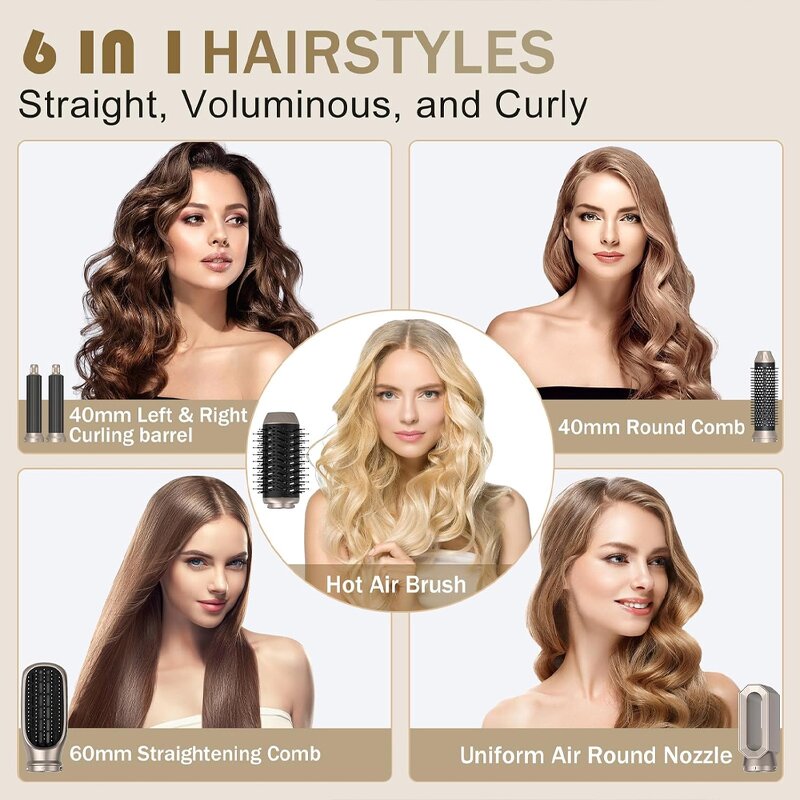 Hot Air Brush Set - Home Curly Hair Dryer Professional 6 in 1 Styling Brush