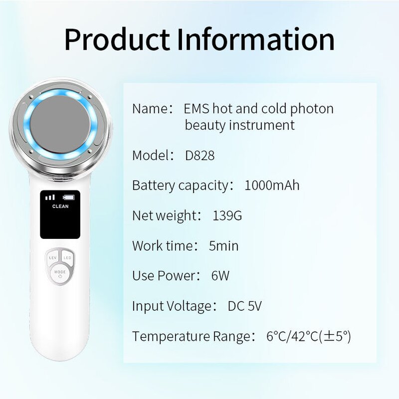 5 in 1 Facial Massager - LED Photon Therapy Skin Tightening Face Lifting Device