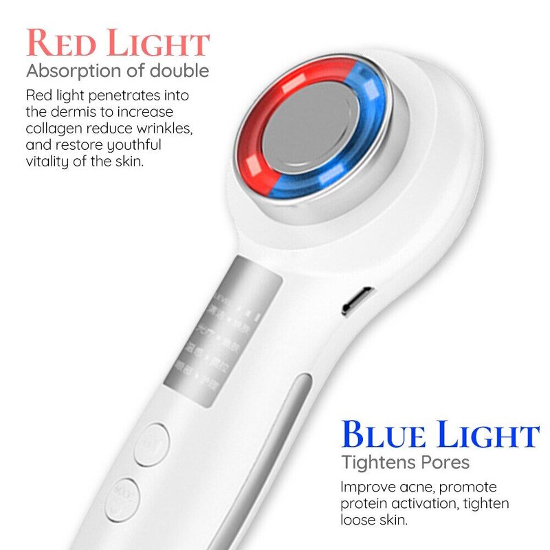 EMS Photon Facial Massager - 4 Modes Blue Red Light Micro Current Rejuvenation Tool