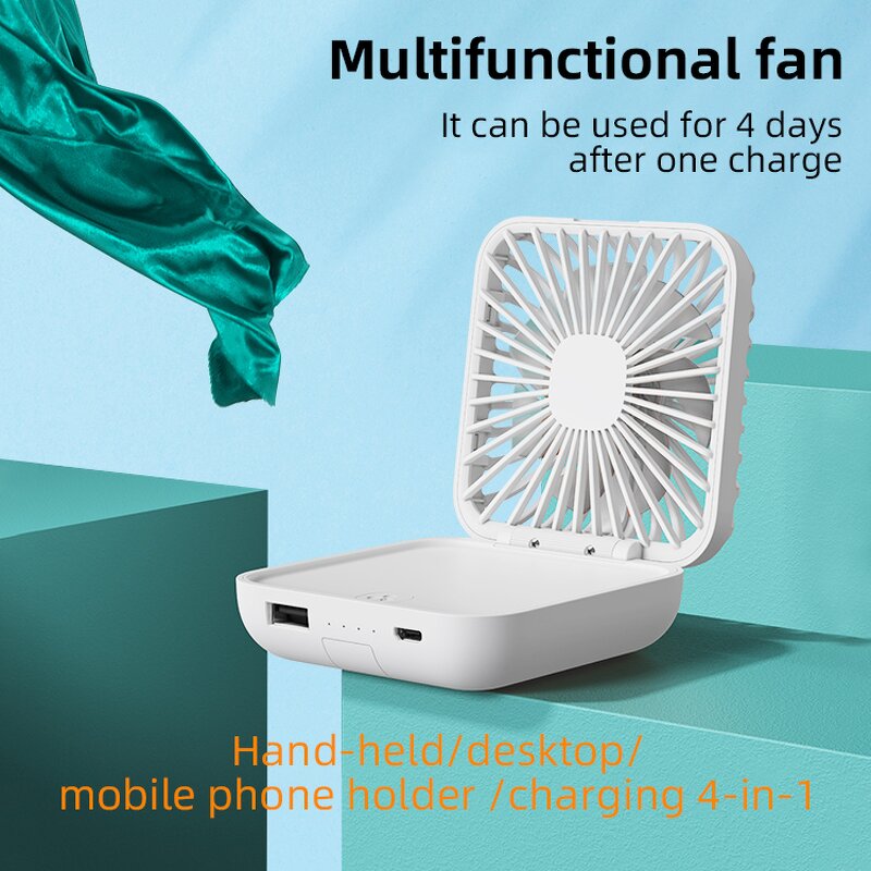 4 in 1 Mini Fan - Custom 5000mAh USB Rechargeable Table Handheld Power Bank