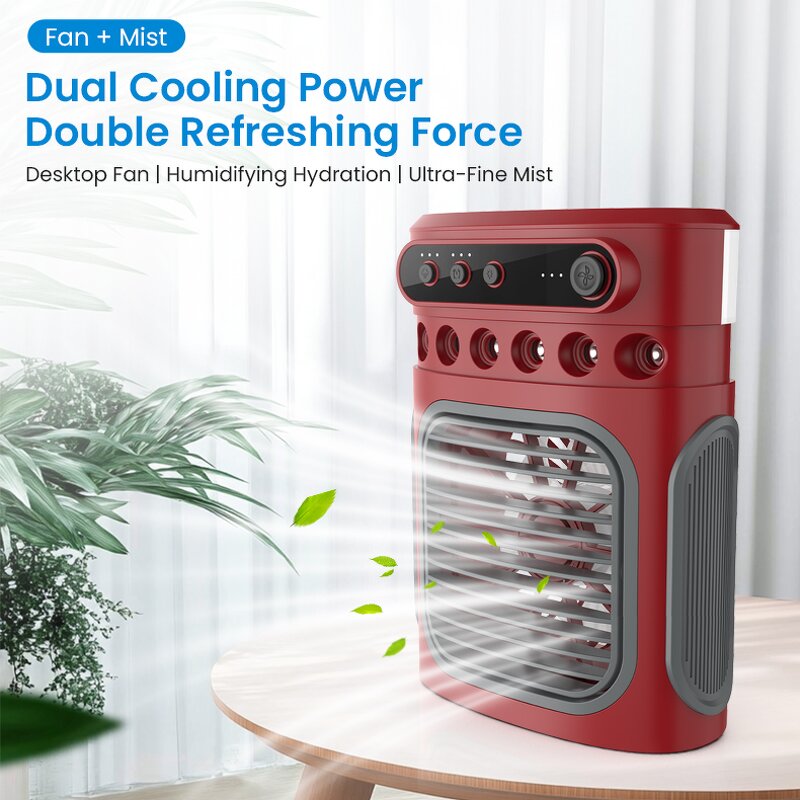 3 in 1 Mini Cooler Fan - USB LED Light Water Mist Desktop Humidifier Cooling Fan