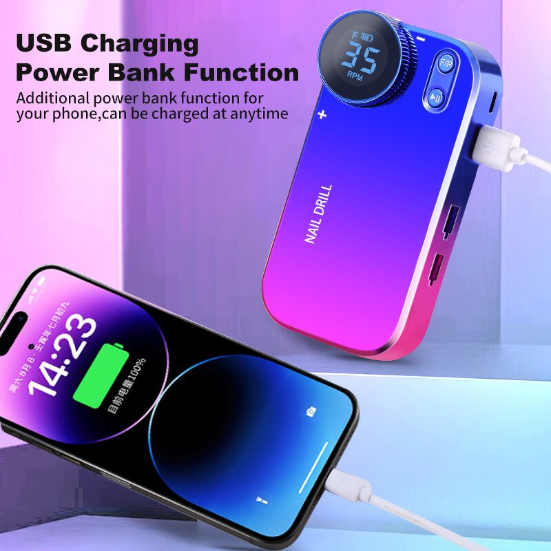 Electric Nail Drill - Colorful High Speed 35000Rpm Professional Manicure Tool