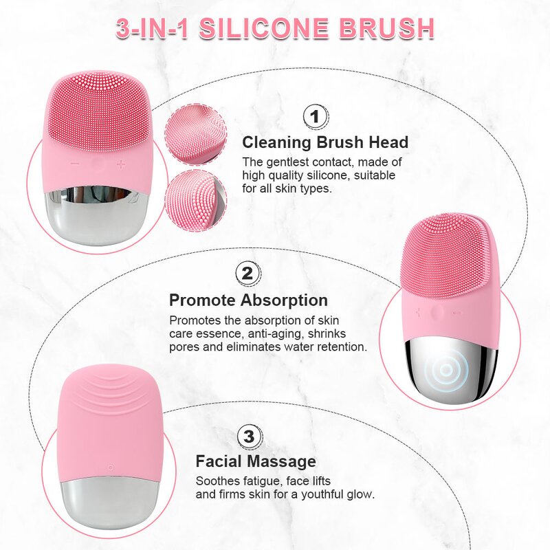 Silicone Facial Cleansing Brush - Rechargeable Waterproof Sonic Deep Clean Exfoliator