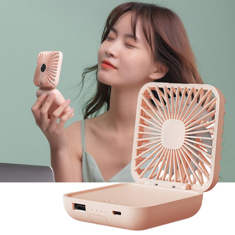 4 in 1 Mini Fan - Custom 5000mAh USB Rechargeable Table Handheld Power Bank