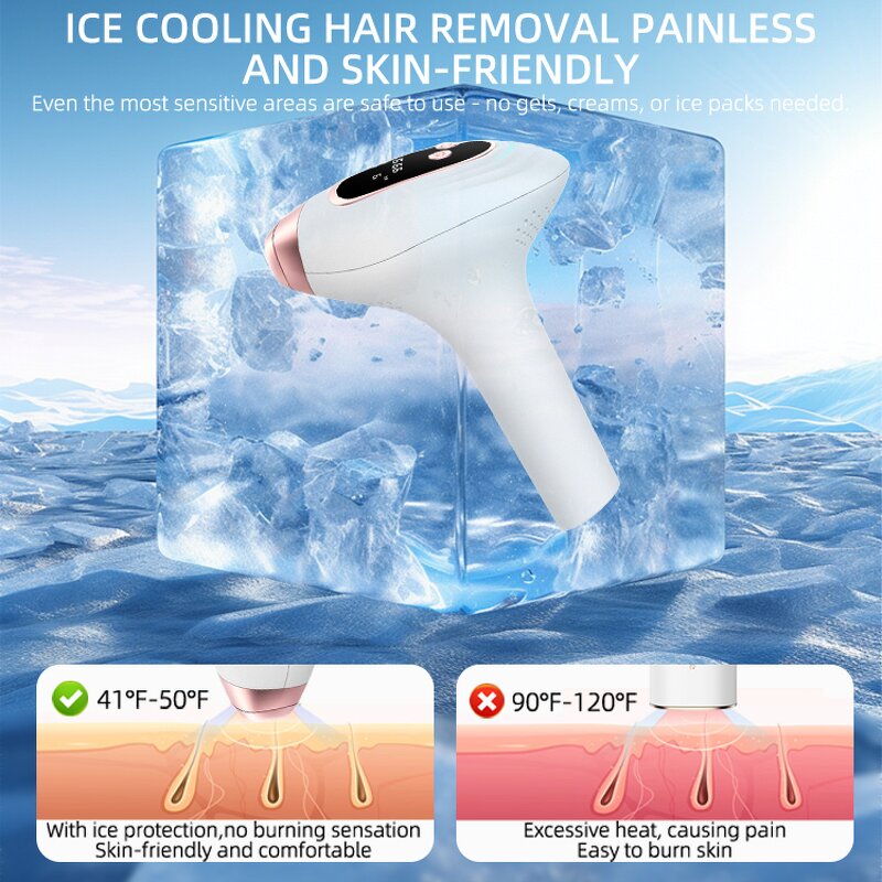 IPL Laser Epilator - Handset Ice Cooling Painless Permanent Hair Removal Device