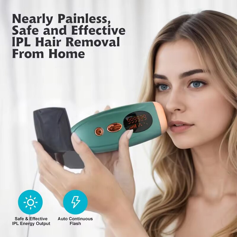 IPL Laser Hair Removal Device - Permanent Home Use Light Epilator Facial Lazer Tool