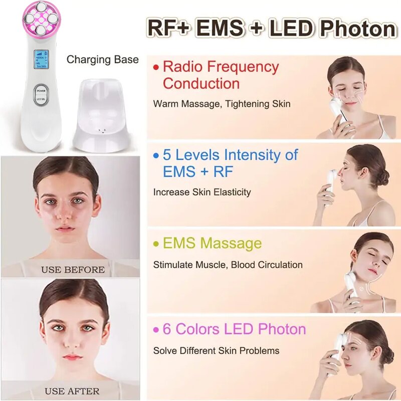 RF Facial Lifting Device - High Frequency Skin Rejuvenation Tightening Massager