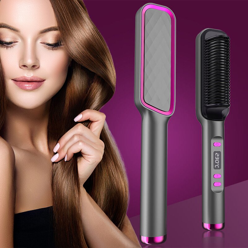 2 in 1 Hair Straightener Brush - Best Automatic Salon Hot Electric Curler Tool