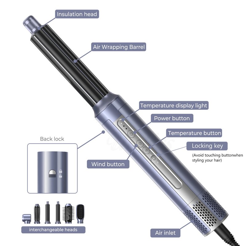 6 in 1 Hot Air Brush - 1400W Multifunctional Curler Straightener Hair Dryer Set