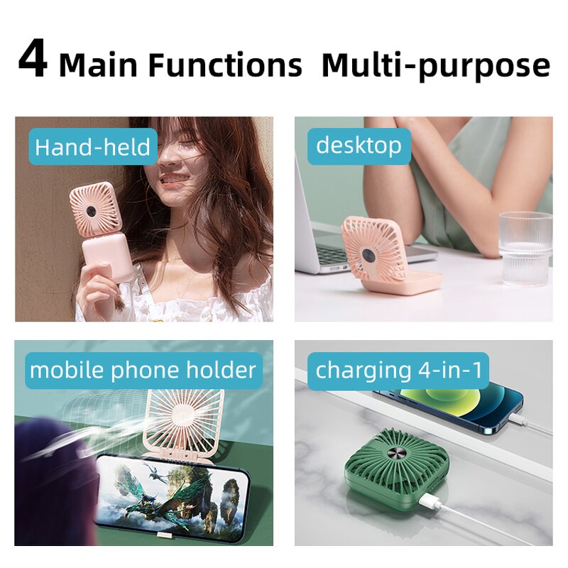 4 in 1 Mini Fan - Custom 5000mAh USB Rechargeable Table Handheld Power Bank