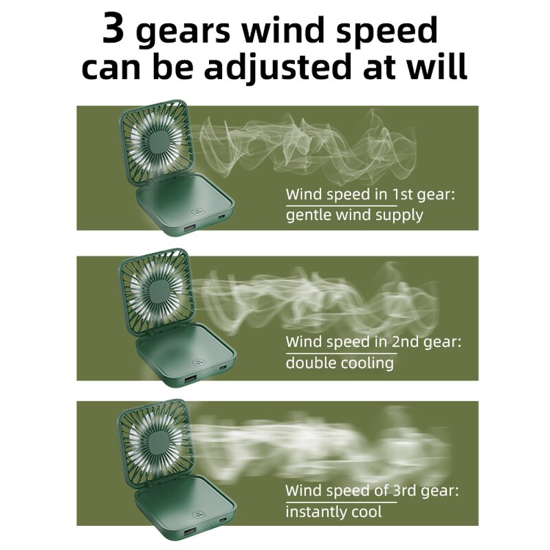 4 in 1 Mini Fan - Custom 5000mAh USB Rechargeable Table Handheld Power Bank