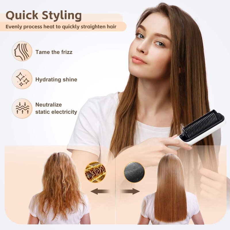 2 in 1 Hair Straightener Brush - Best Automatic Salon Hot Electric Curler Tool