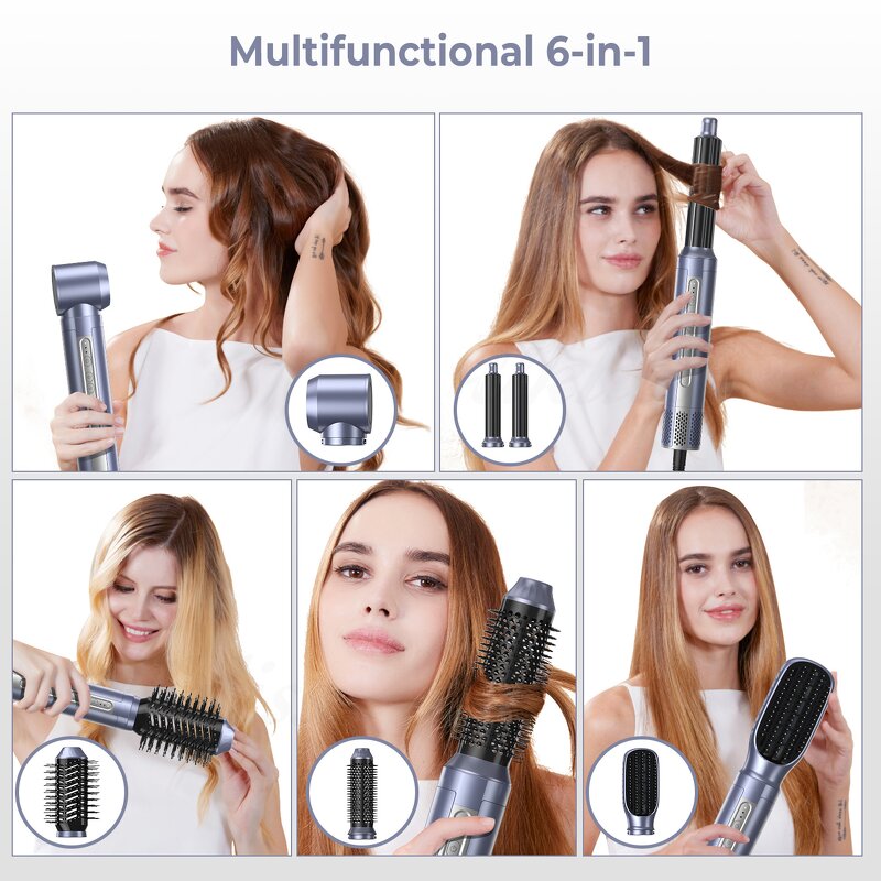 6 in 1 Hot Air Brush - 1400W Multifunctional Curler Straightener Hair Dryer Set
