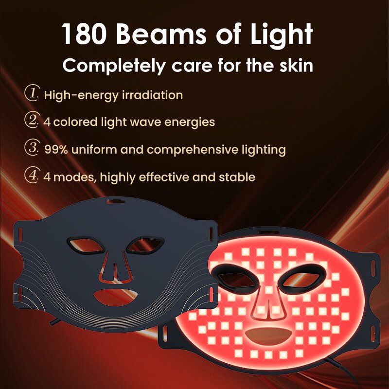 Infrared LED Face Mask - 2025 Most Popular Silicone Red Light Therapy Neck Tool