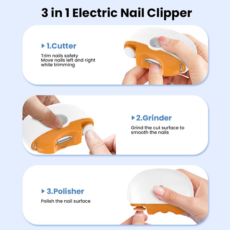3 in 1 Baby Nail Clipper - Safety Portable Automatic LED Light Trimmer File Tool