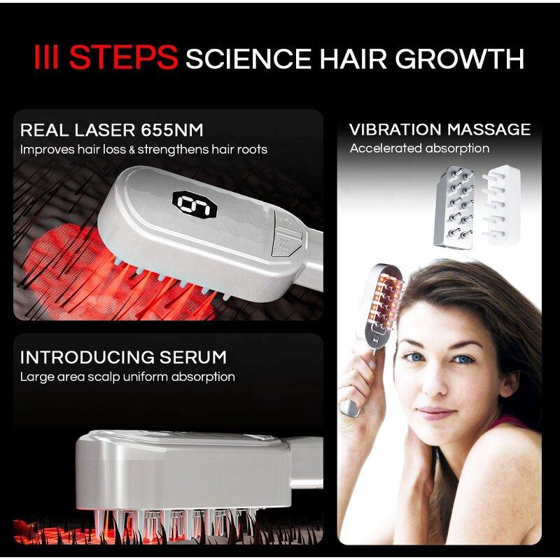Laser Comb Manufacturer - OEM 655nm Red LED Therapy Sonic Vibration for Hair Loss Treatment