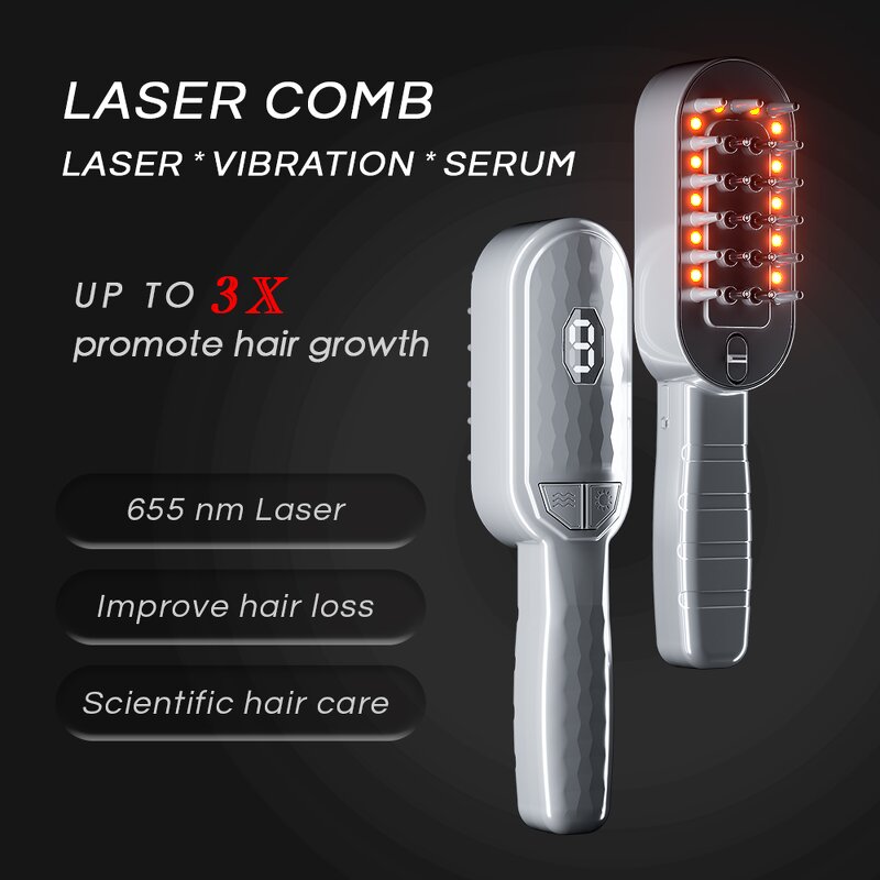 Laser Hair Growth Comb Manufacturer - 655nm with Scalp Vibrating Massage and Hair Serum Applicator