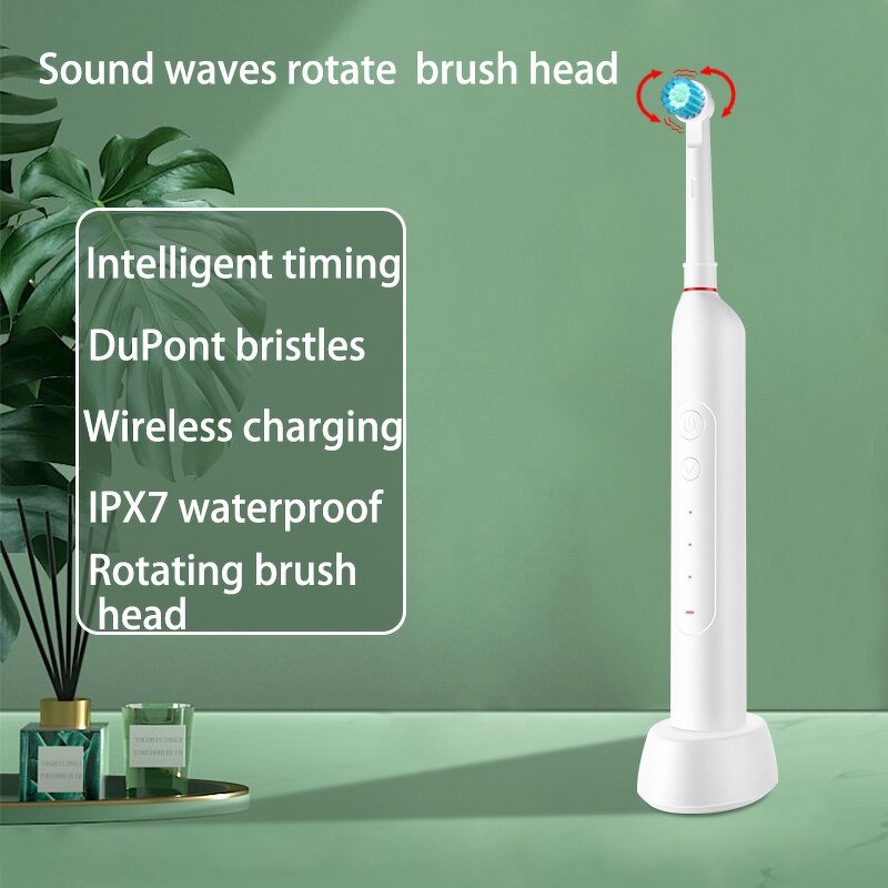 Rotary Electric Toothbrush - 360 Round Head IPX7 Timer Soft Bristle Whitening Tool