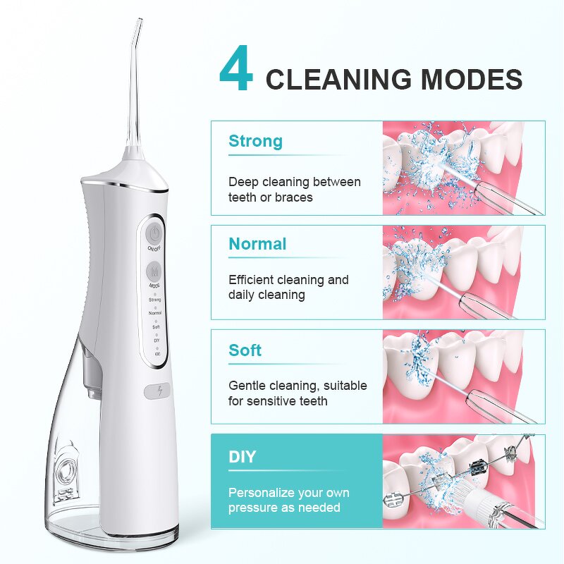 Dental Water Flosser - Rechargeable IPX7 300ML Travel Home Oral Irrigator