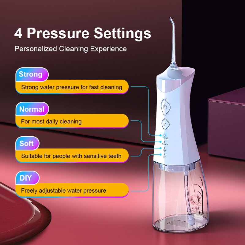 Cordless Water Flosser - OEM/ODM 350ML 4 Modes USB Outdoor Oral Irrigator