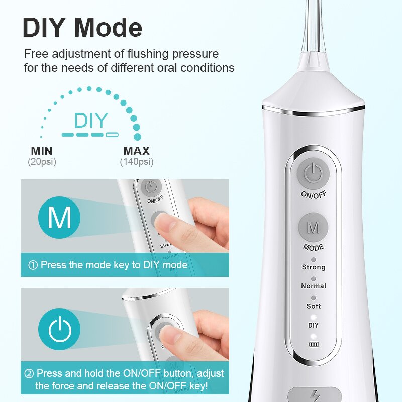 Dental Water Flosser - Rechargeable IPX7 300ML Travel Home Oral Irrigator
