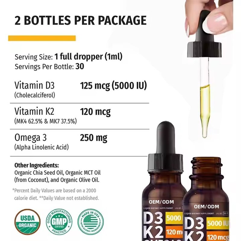 Vitamin D3 K2 Drops - Customized 50000 D3-2k Cholecalciferol Calcium Kids