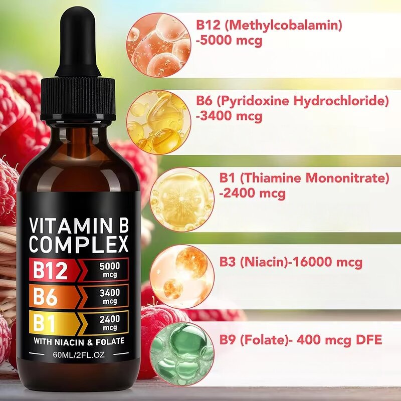 Vitamin B Complex Drops - Private Label Halal Organic Zinc Thyroid Health Women