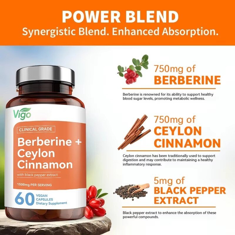 Berberine Capsules - Vigo Custom Ceylon Cinnamon Men Women Immune Support