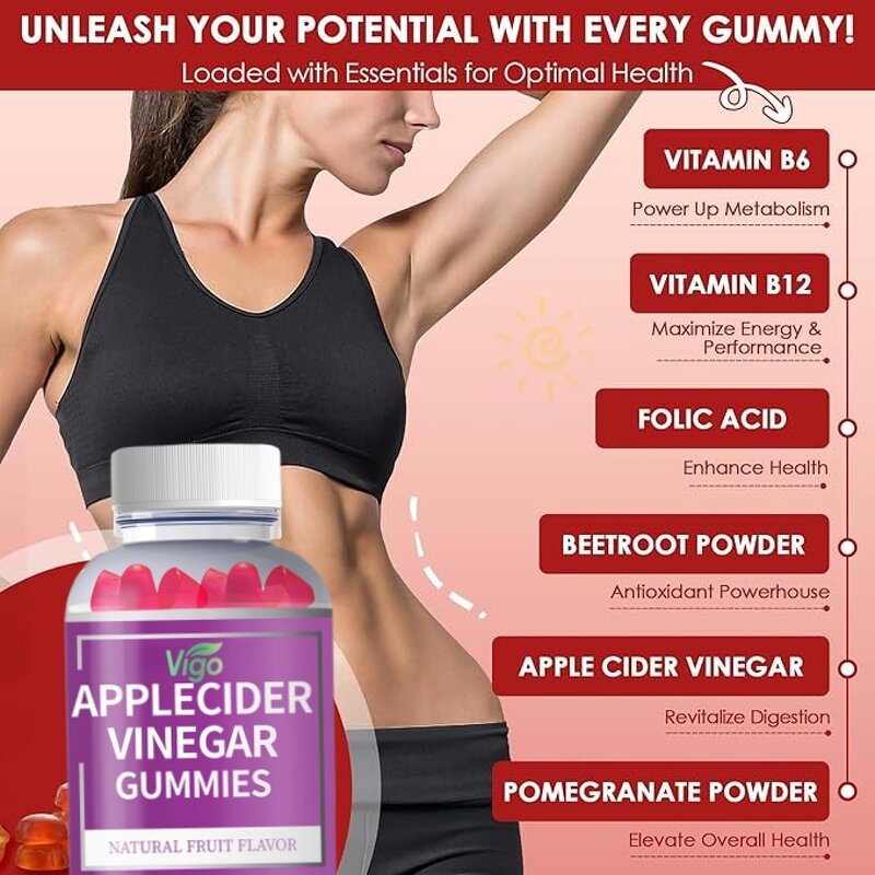 Apple Cider Vinegar Gummies - Vigo Improve Complexion Healthy Gut Supplement