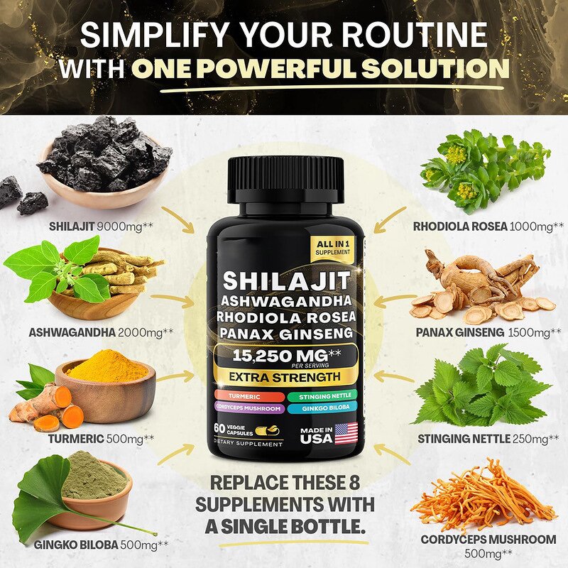 Shilajit Capsules - Vigo Wholesale Ashwagandha Rhodiola Panax Ginseng 60