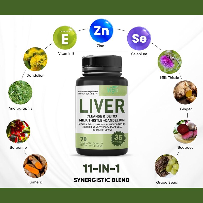 Liver Cleanse Capsules - Vigo Milk Thistle Dandelion Root 9 Minerals Support