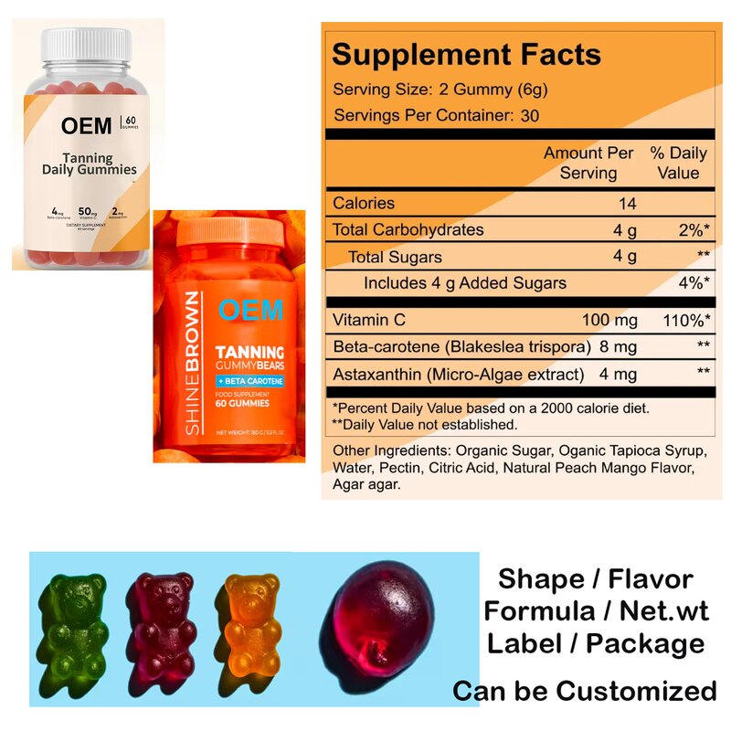 Tanning Gummies - Vigo Beta-Carotene Vitamin C Astaxanthin Natural Beauty