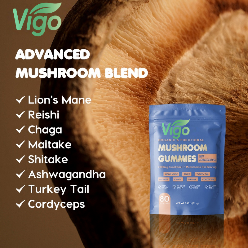 Mushroom Gummies - Vigo Custom Vegan Reishi Cordyceps Ashwagandha Lion's Mane