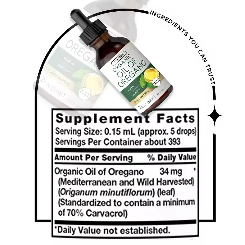 Oregano Oil Liquid Drops - Organic Supplement Digestion Support Health Care