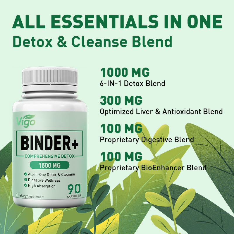 Detox Binder Capsules - Vigo 1500 MG Activated Charcoal Zeolite Liver Gut Cleanse
