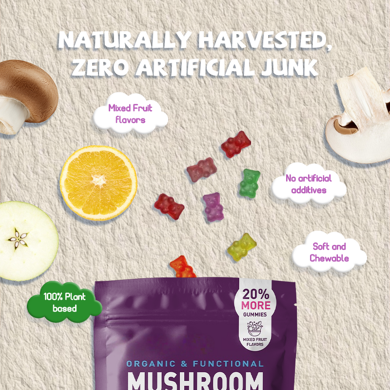 Organic Mushroom Gummies - Vigo Reishi Cordyceps Ashwagandha Lion's Mane Adult